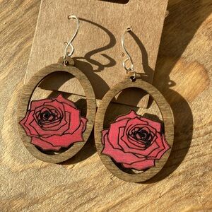 Rosewood Red Rose Earrings